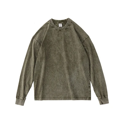 blank essentials acid washed long sleeved t-shirt - army green