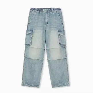 Boneless Designer Streetwear Cargo Blue Jeans with Construction detail and elasticated waist.